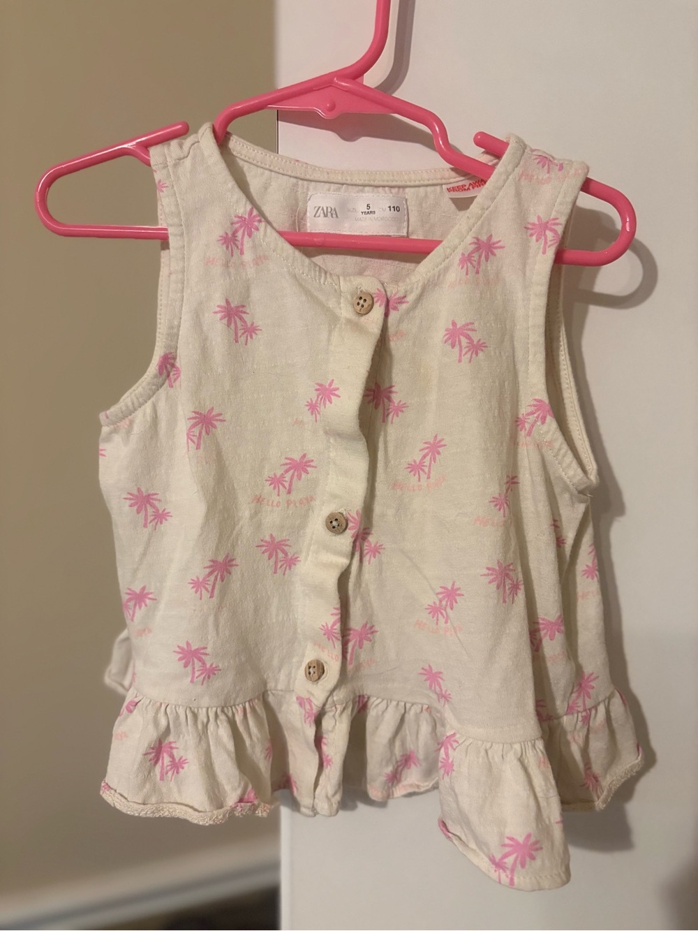 ZARA Cream Tank Top with Pink Palm Trees